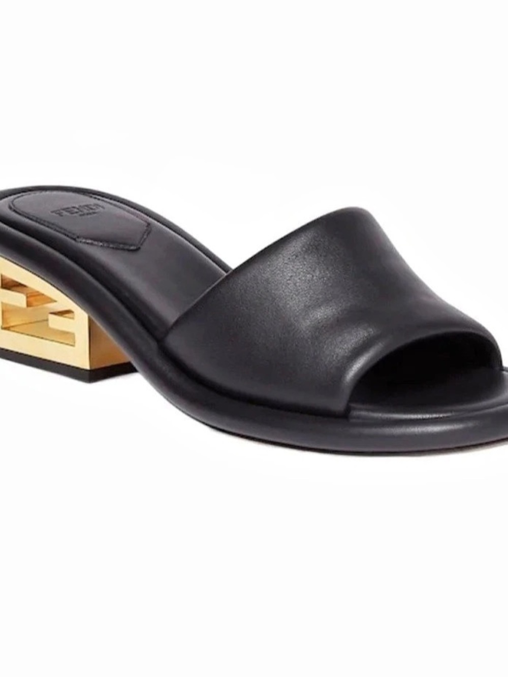 Fendi First Leather Mule Sandals Black Slide Sandals
